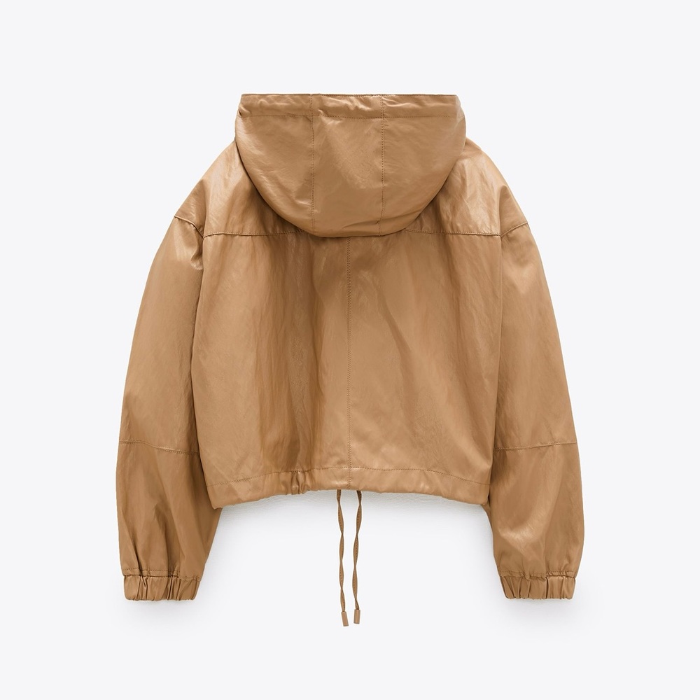 ZARA Limited Edition Faux Leather Jacket Outerwear Size M-L Caramel Tan Khaki - Picture 3 of 14